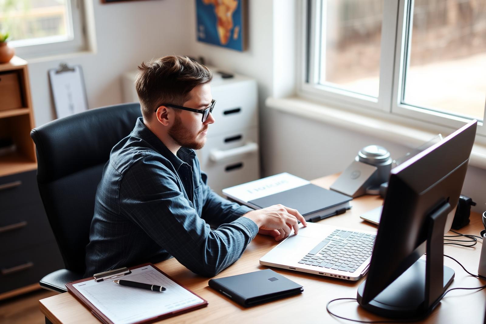 Pressure washing business owner planning jobs at a home office